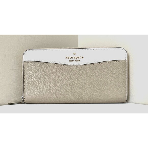 New Kate Spade Leila Large Continental Wallet Colorblock Leather Light Sand - Picture 1 of 4